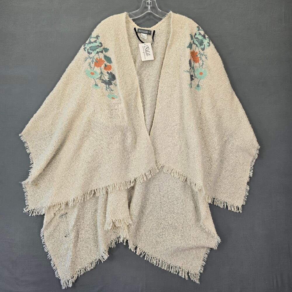 Accessory Street Cream Ivory Wrap Shawl NEW Soft Embroider Floral Women ONE SIZE